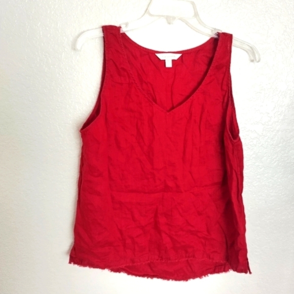 Garnet hill Linen Fringe Detail v neck Tank red sz 10 - Picture 1 of 8